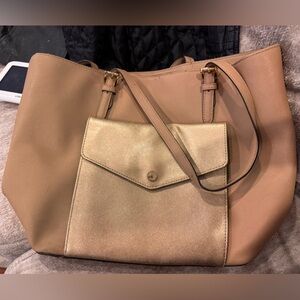 Michael Kors Tan and Gold Shoulder Bag